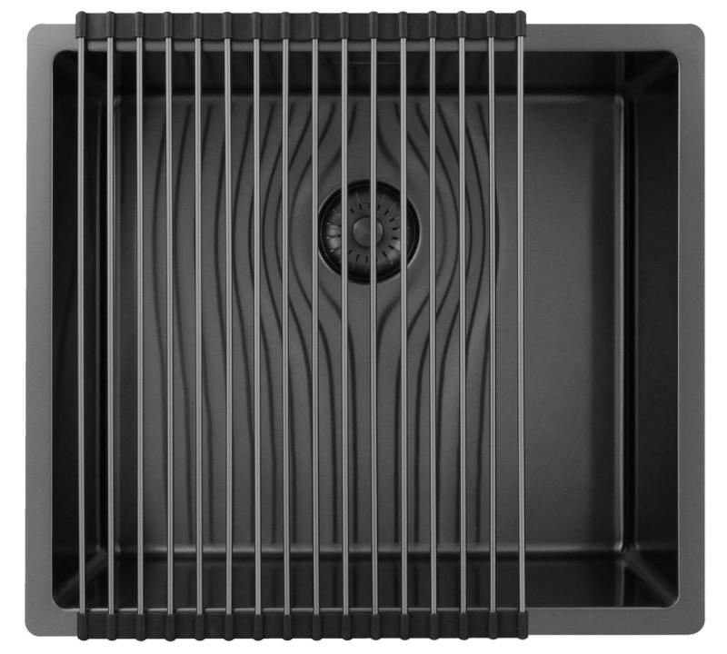 Pure.Sink Exclusivo Fregadero color Gun metal (Gris plomo) 45x40 cm radio de 10mm para bajo encimera, montaje al ras y montaje superior PEX4540-61