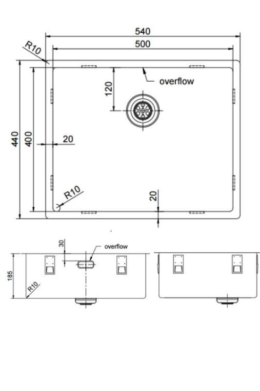 Pure.Sink Exclusivo Gun metal fregadero 50x40 cm radio 10mm bajo encimera, empotrado y sobrepuesto PEX5040-61