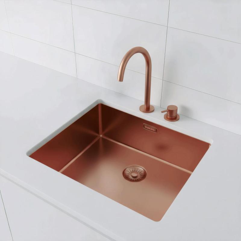 Pure.Sink Exclusivo Fregadero de cobre 50x40 cm radio de 10mm para instalación inferior, instalación plana y montaje superior PEX5040-62
