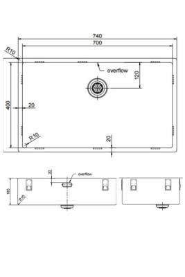 Pure.Sink Exclusivo gran fregadero de acero inoxidable 70x40 cm radio de 10mm para montaje inferior, montaje al ras y montaje superior PEX7040-02