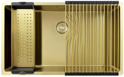 Pure.Sink Exclusivo gran fregadero dorado de 70x40 cm radio de 10mm para montaje inferior, montaje empotrado y montaje superior PEX7040-60