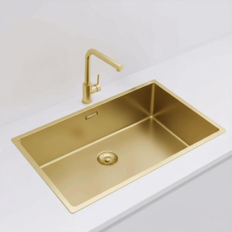 Pure.Sink Exclusivo gran fregadero dorado de 70x40 cm radio de 10mm para montaje inferior, montaje empotrado y montaje superior PEX7040-60