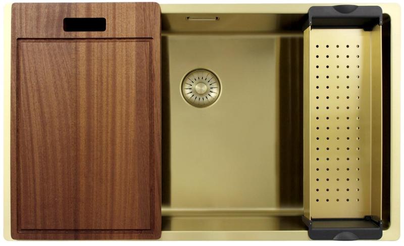 Pure.Sink Exclusivo gran fregadero dorado de 70x40 cm radio de 10mm para montaje inferior, montaje empotrado y montaje superior PEX7040-60