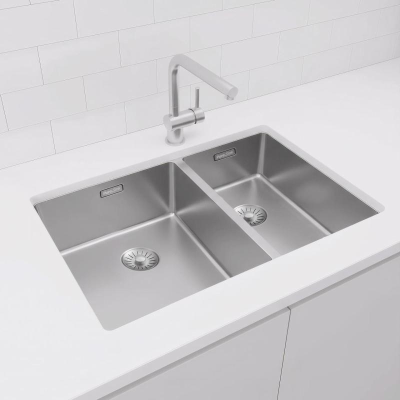 Pure.Sink Exclusivo RVS 1,5 fregadero y medio 34+18 cm radio de 10mm PEX341840-02