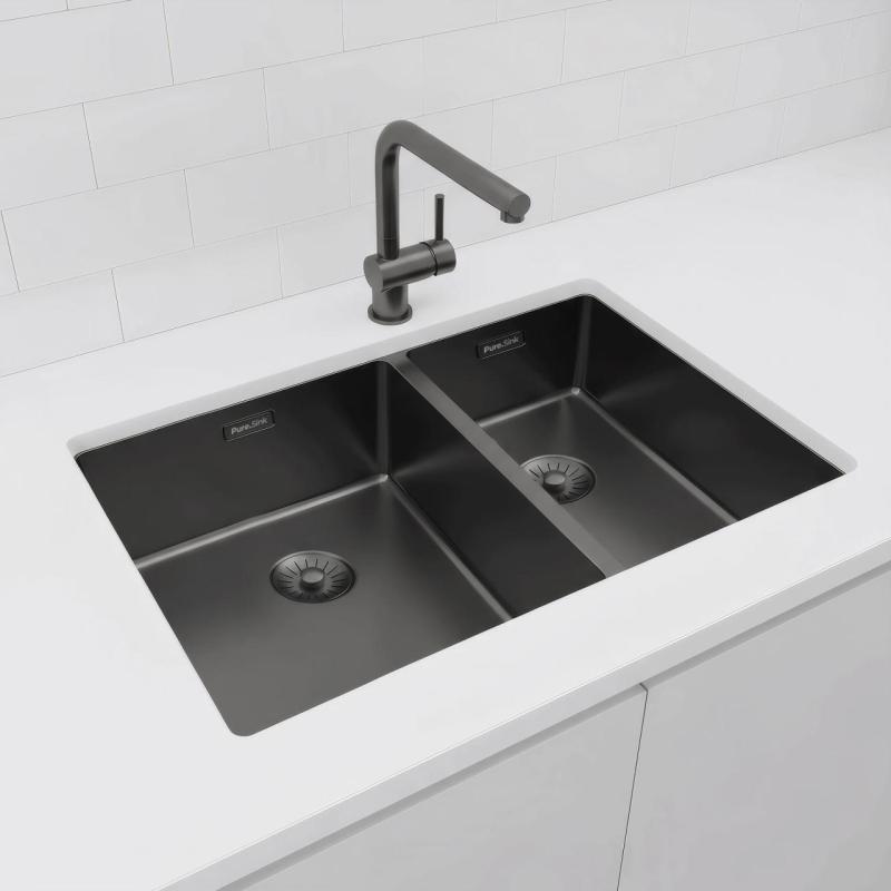Pure.Sink Exclusivo Gun Metal 1,5 lavabo y medio 34+18 cm radio de 10mm PEX341840-61