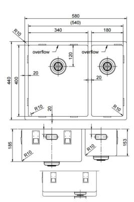 Pure.Sink Exclusivo Cobre 1,5 lavabo de una y media 34+18 cm radio de 10mm PEX341840-62