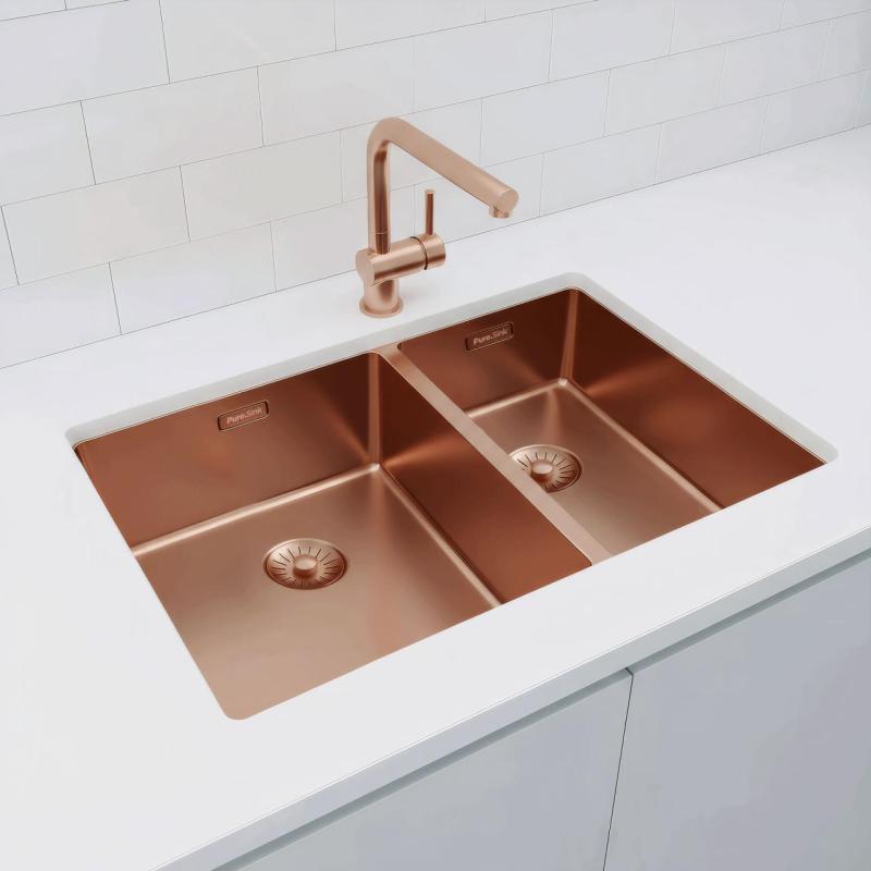 Pure.Sink Exclusivo Cobre 1,5 lavabo de una y media 34+18 cm radio de 10mm PEX341840-62