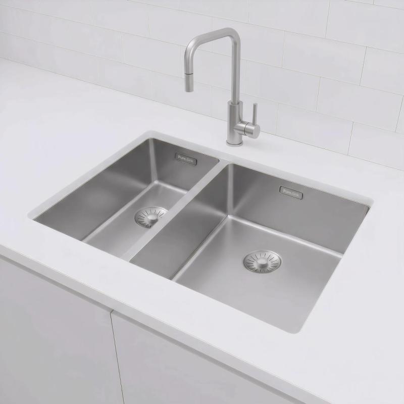 Pure.Sink Exclusivo RVS 1,5 lavabo y medio 18+34 cm radio de 10mm PEX183440-02
