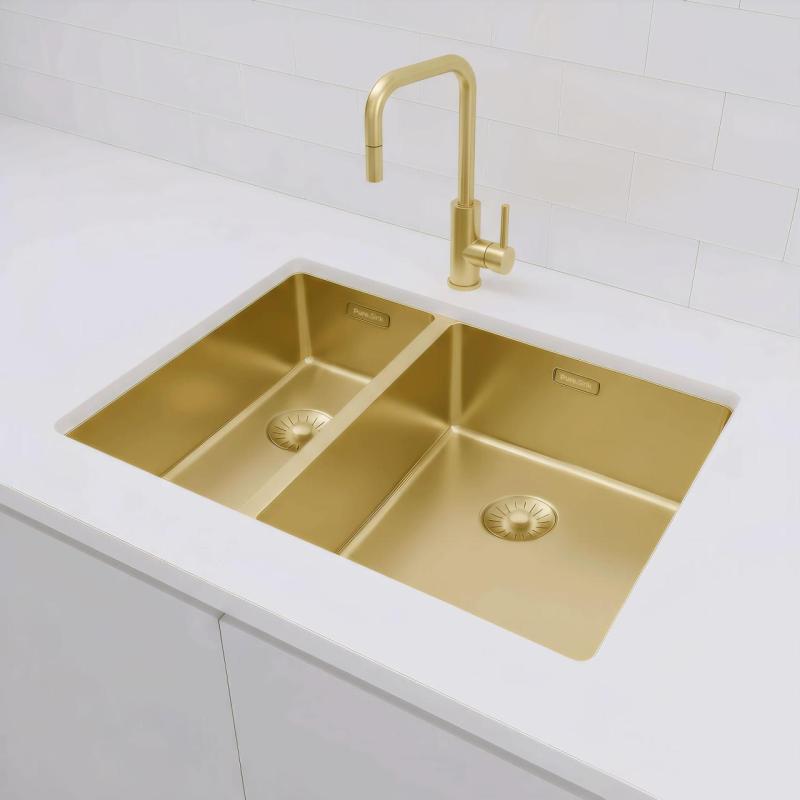 Pure.Sink Exclusivo Dorado 1,5 un fregadero y medio 18+34 cm radio de 10mm PEX183440-60