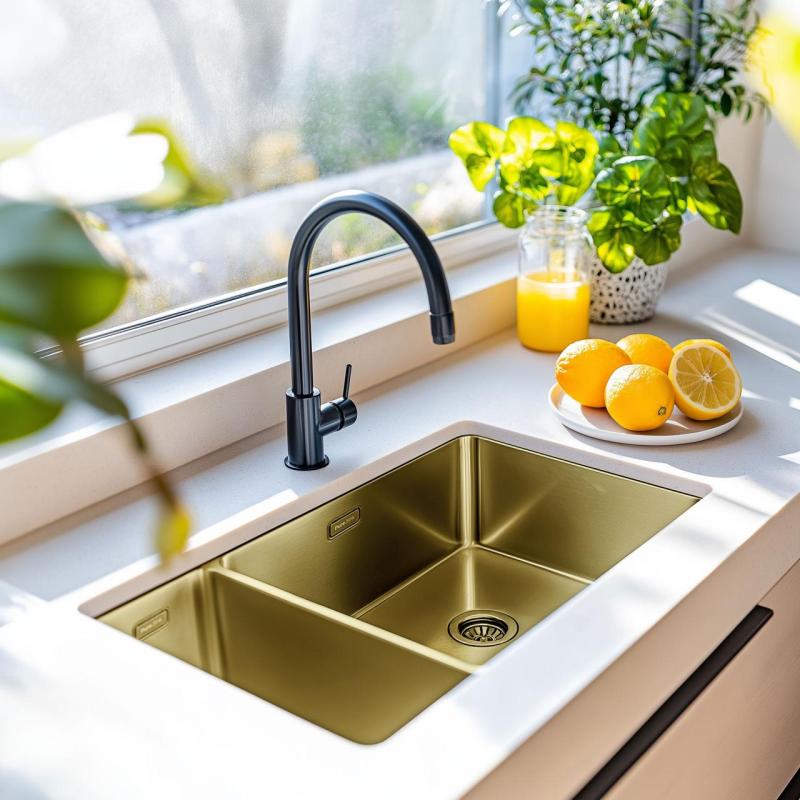 Pure.Sink Exclusivo Dorado 1,5 un fregadero y medio 18+34 cm radio de 10mm PEX183440-60