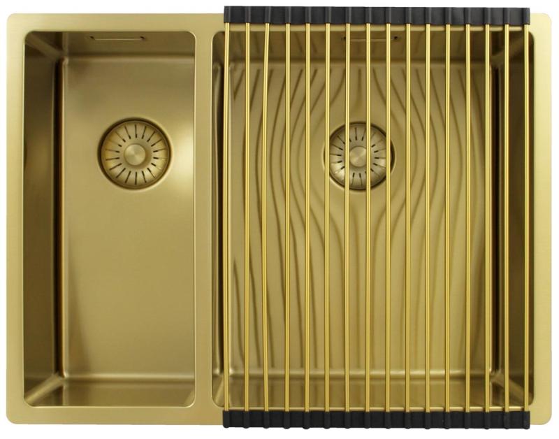 Pure.Sink Exclusivo Dorado 1,5 un fregadero y medio 18+34 cm radio de 10mm PEX183440-60