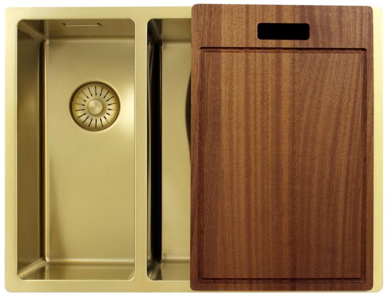 Pure.Sink Exclusivo Dorado 1,5 un fregadero y medio 18+34 cm radio de 10mm PEX183440-60