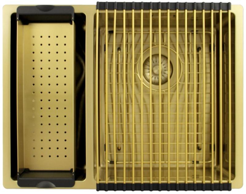 Pure.Sink Exclusivo Dorado 1,5 un fregadero y medio 18+34 cm radio de 10mm PEX183440-60