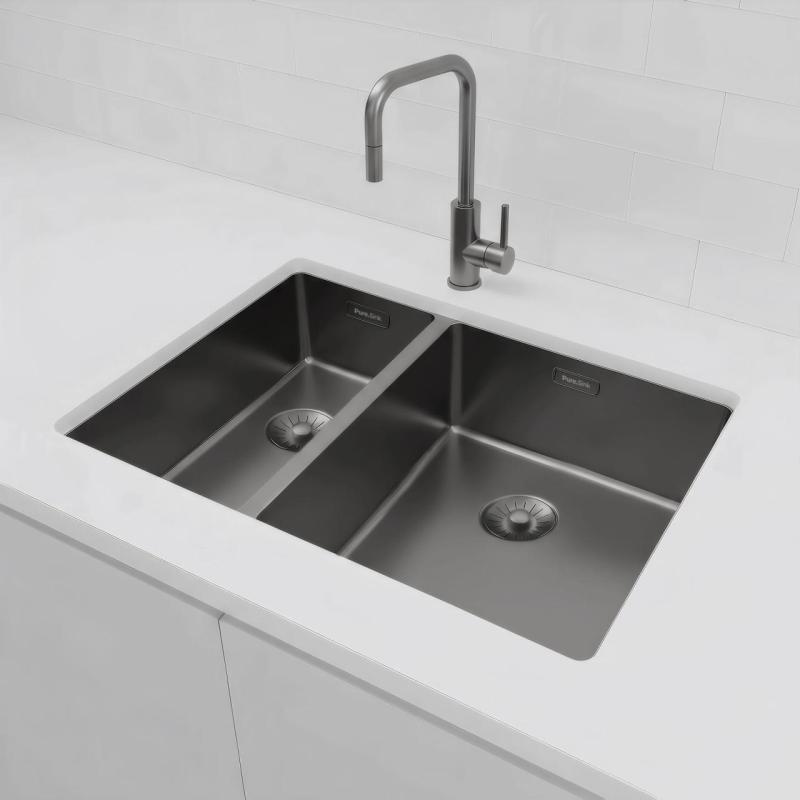 Pure.Sink Exclusivo Gun Metal 1,5 lavabo de una y media 18+34 cm radio de 10mm PEX183440-61