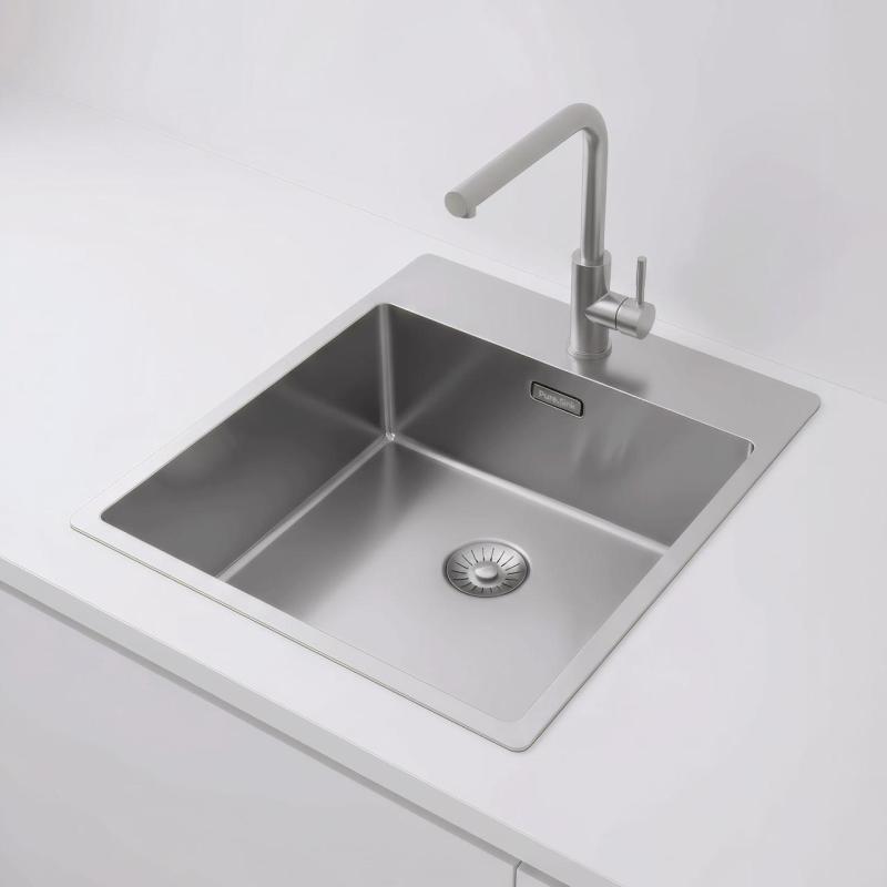 Pure.Sink Exclusivo fregadero de acero inoxidable de 44x52 cm Tapwing con banco de orificio para grifo radio de 10mm PEX4040T-02