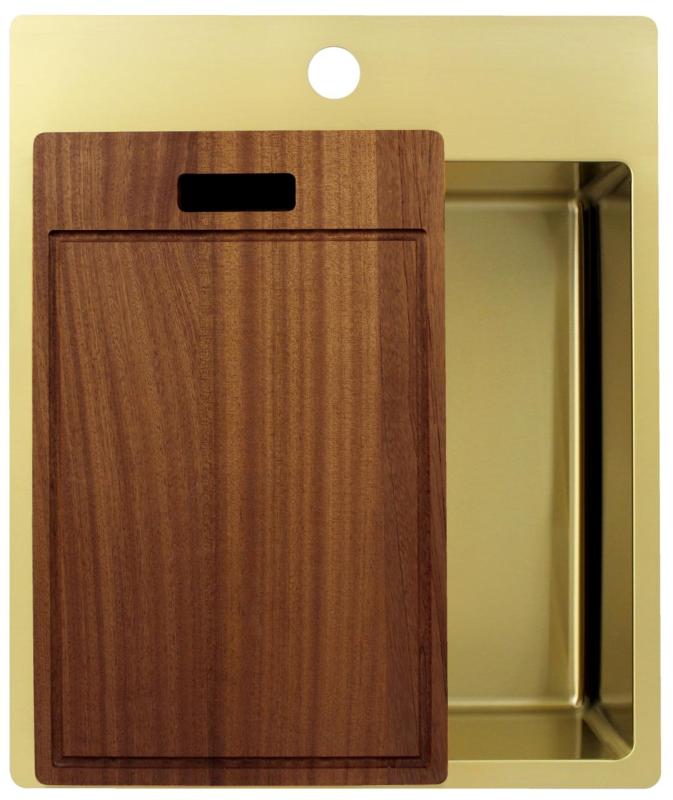 Pure.Sink Exclusivo Fregadero dorado de 44x52 cm Tapwing con banco de agujero de grifo radio 10mm PEX4040T-60