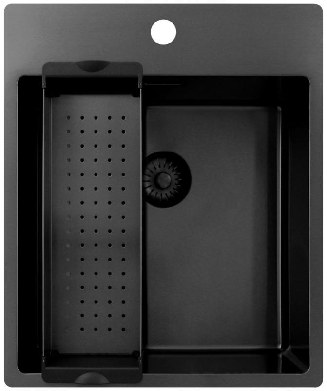 Pure.Sink Exclusivo Gun Metal fregadero 44x52 cm Tapwing con banco de agujeros para grifo radio 10mm PEX4040T-61