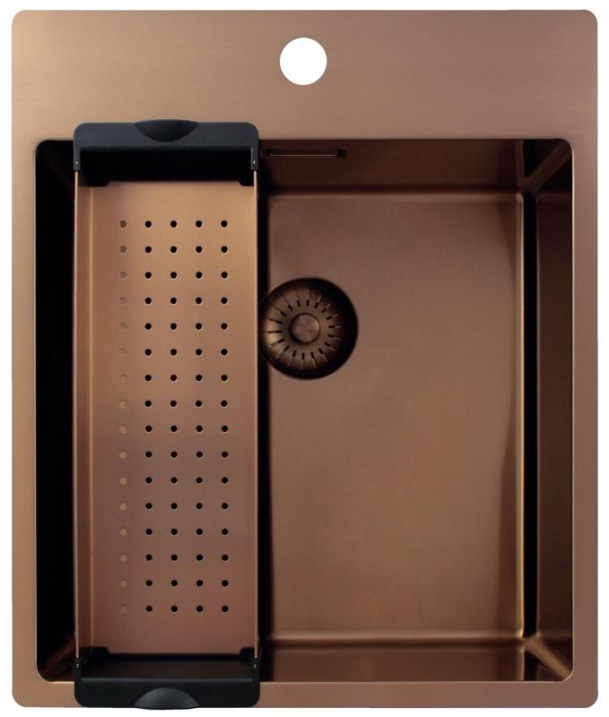 Pure.Sink Exclusivo Fregadero de cobre de 44x52 cm Tapwing con orificio para grifo de 10mm de radio PEX4040T-62