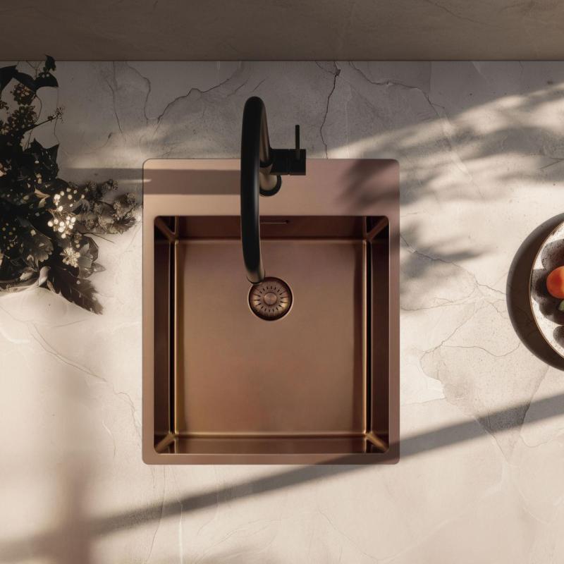 Pure.Sink Exclusivo Fregadero de cobre de 44x52 cm Tapwing con orificio para grifo de 10mm de radio PEX4040T-62