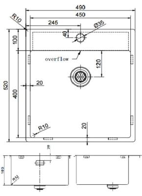 Pure.Sink Exclusivo Dorado fregadero 49x52 cm Tapwing con banco de orificios para grifo radio 10mm PEX4540T-60