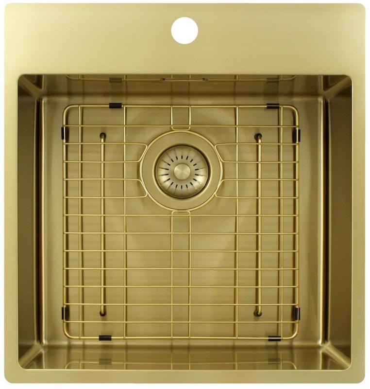Pure.Sink Exclusivo Dorado fregadero 49x52 cm Tapwing con banco de orificios para grifo radio 10mm PEX4540T-60