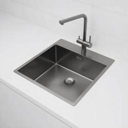 Pure.Sink Exclusivo Gun Metal fregadero 49x52 cm Tapwing con banco de agujeros para grifo radio de 10mm PEX4540T-61