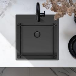Pure.Sink Exclusivo Gun Metal fregadero 49x52 cm Tapwing con banco de agujeros para grifo radio de 10mm PEX4540T-61