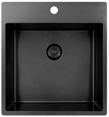 Pure.Sink Exclusivo Gun Metal fregadero 49x52 cm Tapwing con banco de agujeros para grifo radio de 10mm PEX4540T-61
