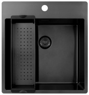 Pure.Sink Exclusivo Gun Metal fregadero 49x52 cm Tapwing con banco de agujeros para grifo radio de 10mm PEX4540T-61