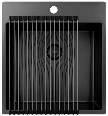 Pure.Sink Exclusivo Gun Metal fregadero 49x52 cm Tapwing con banco de agujeros para grifo radio de 10mm PEX4540T-61