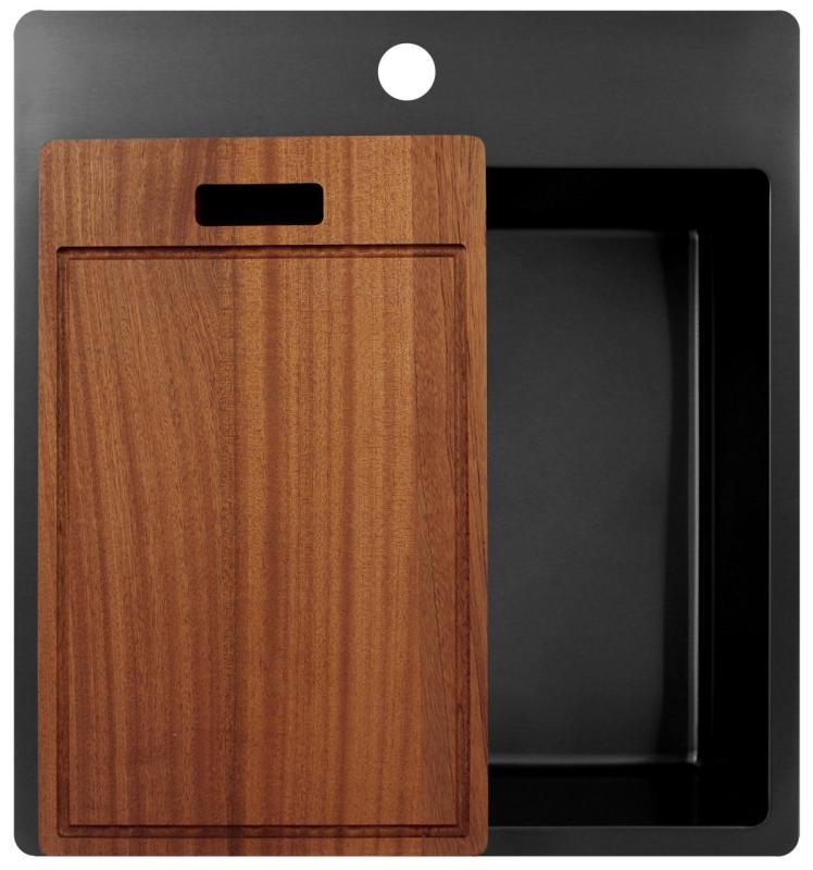 Pure.Sink Exclusivo Gun Metal fregadero 49x52 cm Tapwing con banco de agujeros para grifo radio de 10mm PEX4540T-61