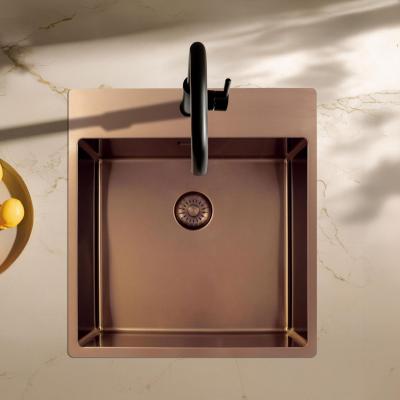 Pure.Sink Exclusivo Fregadero de cobre 49x52 cm Tapwing con banco de agujero de grifo radio 10mm PEX4540T-62