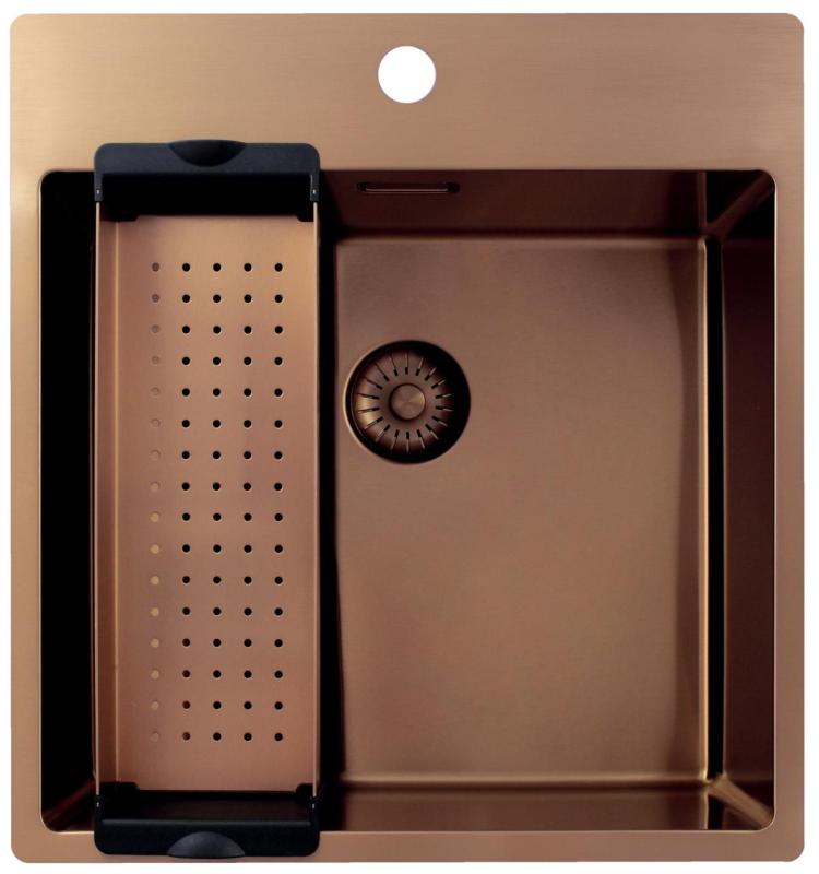 Pure.Sink Exclusivo Fregadero de cobre 49x52 cm Tapwing con banco de agujero de grifo radio 10mm PEX4540T-62