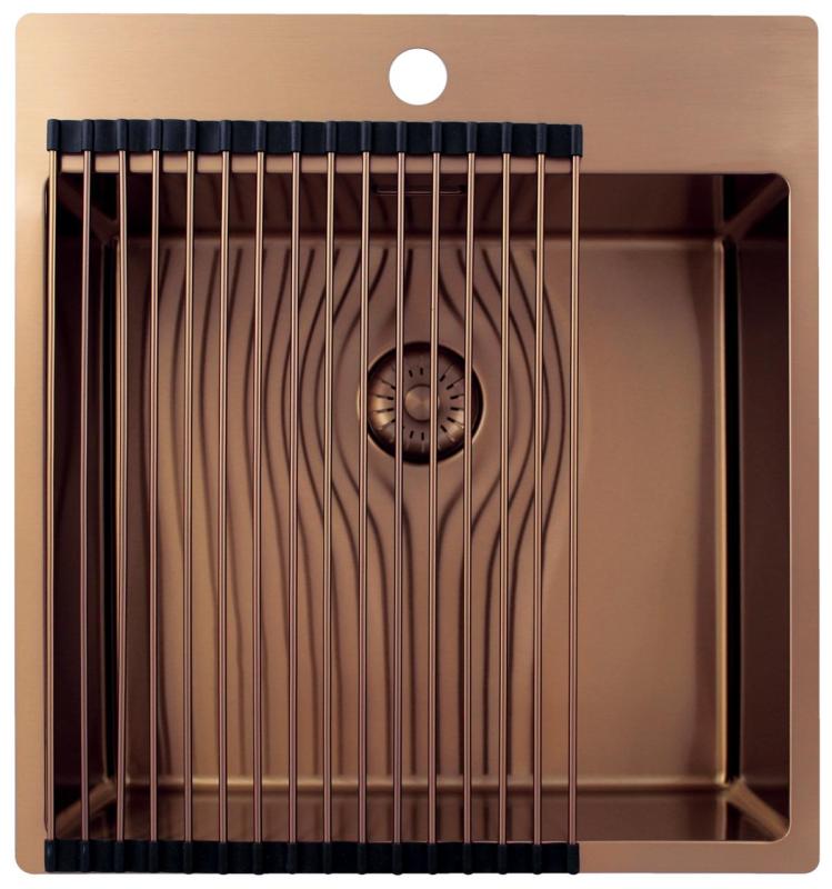 Pure.Sink Exclusivo Fregadero de cobre 49x52 cm Tapwing con banco de agujero de grifo radio 10mm PEX4540T-62