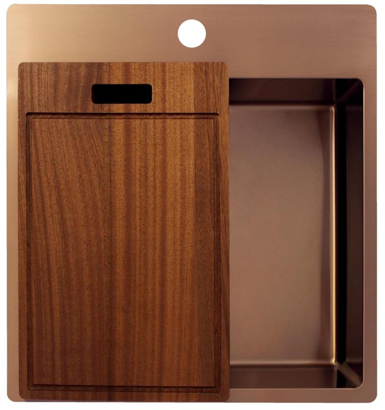 Pure.Sink Exclusivo Fregadero de cobre 49x52 cm Tapwing con banco de agujero de grifo radio 10mm PEX4540T-62