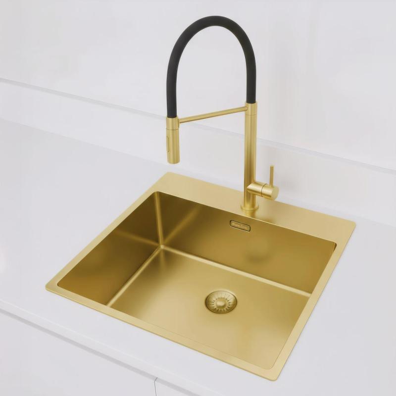 Pure.Sink Exclusivo Fregadero dorado de 54x52 cm Tapwing con banco de orificios de grifo radio de 10mm PEX5040T-60