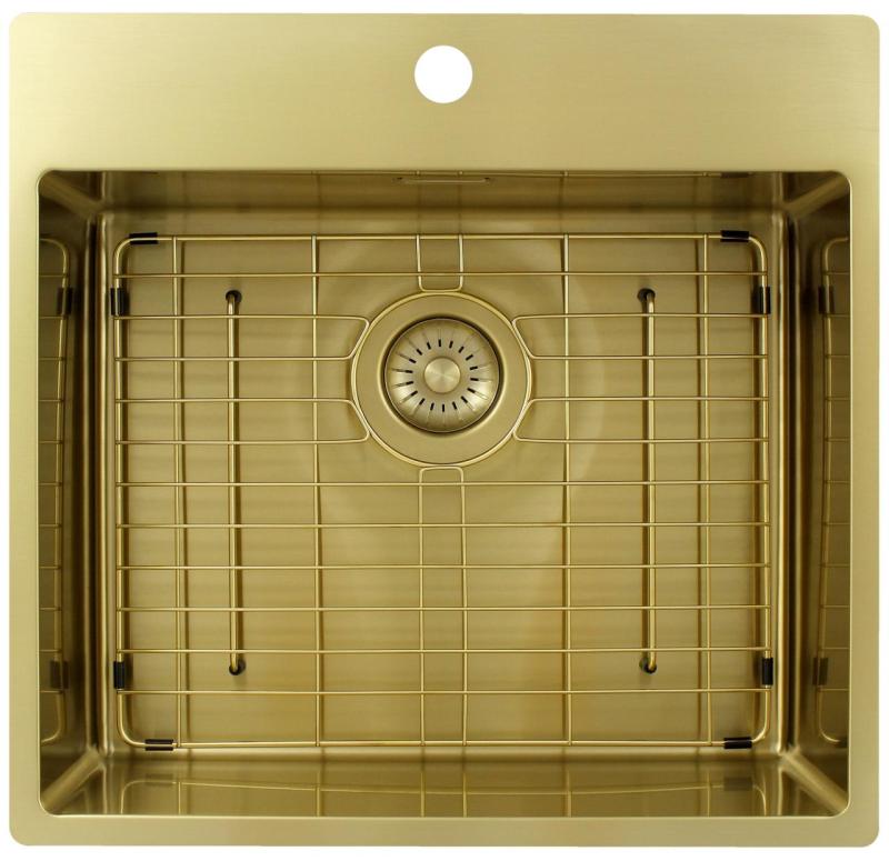 Pure.Sink Exclusivo Fregadero dorado de 54x52 cm Tapwing con banco de orificios de grifo radio de 10mm PEX5040T-60