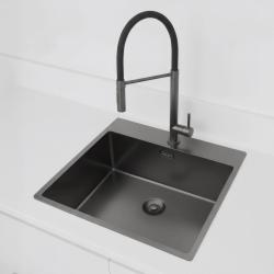 Pure.Sink Exclusivo Gun Metal fregadero 54x52 cm Tapwing con banco de agujeros para grifo, radio de 10mm PEX5040T-61