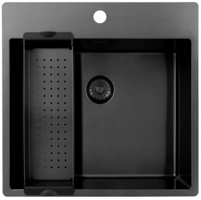 Pure.Sink Exclusivo Gun Metal fregadero 54x52 cm Tapwing con banco de agujeros para grifo, radio de 10mm PEX5040T-61
