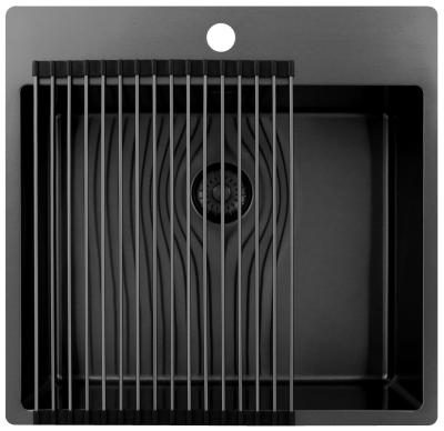Pure.Sink Exclusivo Gun Metal fregadero 54x52 cm Tapwing con banco de agujeros para grifo, radio de 10mm PEX5040T-61