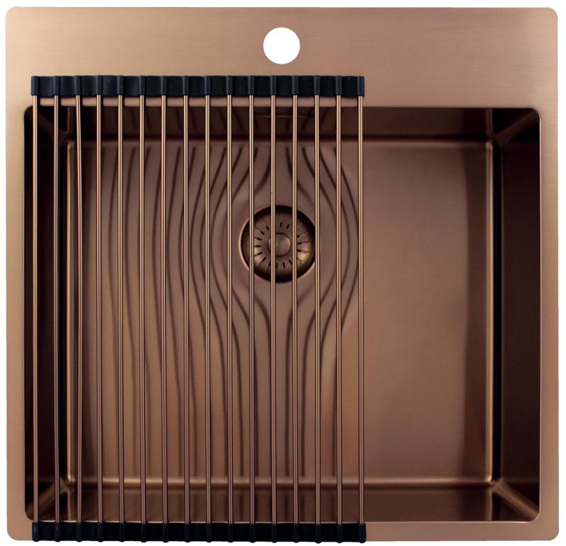 Pure.Sink Exclusivo Fregadero de cobre 54x52 cm Tapwing con banco de agujeros para grifo radio de 10mm PEX5040T-62