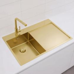 Pure.Sink Exclusivo Fregadero pequeño dorado con escurridor 78 x 52 cm Grifo a la izquierda PEX3478LT-60