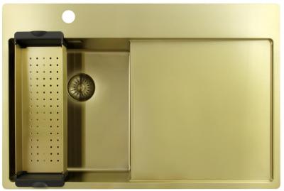 Pure.Sink Exclusivo Pequeño fregadero dorado con zona de escurrido 78x52 cm Tapwing a la izquierda PEX3478LT-60