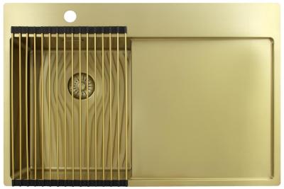 Pure.Sink Exclusivo Pequeño fregadero dorado con zona de escurrido 78x52 cm Tapwing a la izquierda PEX3478LT-60