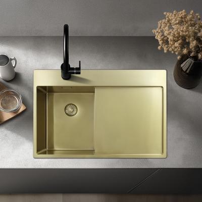 Pure.Sink Exclusivo Pequeño fregadero dorado con zona de escurrido 78x52 cm Tapwing a la izquierda PEX3478LT-60