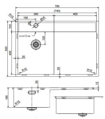 Pure.Sink Exclusivo Pequeño fregadero dorado con zona de escurrido 78x52 cm Tapwing a la izquierda PEX3478LT-60