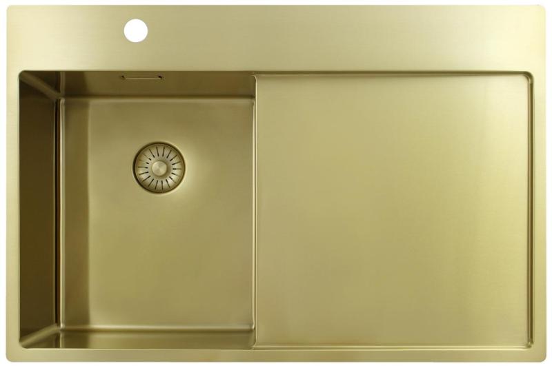 Pure.Sink Exclusivo Fregadero pequeño dorado con escurridor 78 x 52 cm Grifo a la izquierda PEX3478LT-60