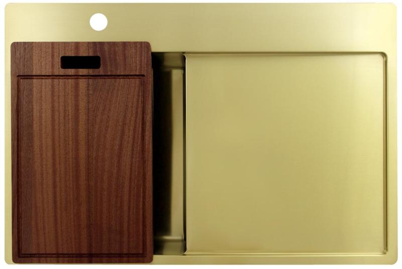 Pure.Sink Exclusivo Fregadero pequeño dorado con escurridor 78 x 52 cm Grifo a la izquierda PEX3478LT-60