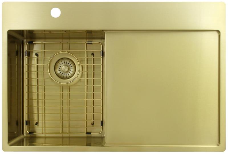 Pure.Sink Exclusivo Fregadero pequeño dorado con escurridor 78 x 52 cm Grifo a la izquierda PEX3478LT-60