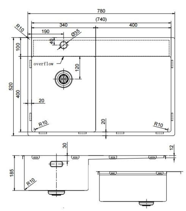 Pure.Sink Exclusivo Fregadero pequeño dorado con escurridor 78 x 52 cm Grifo a la izquierda PEX3478LT-60